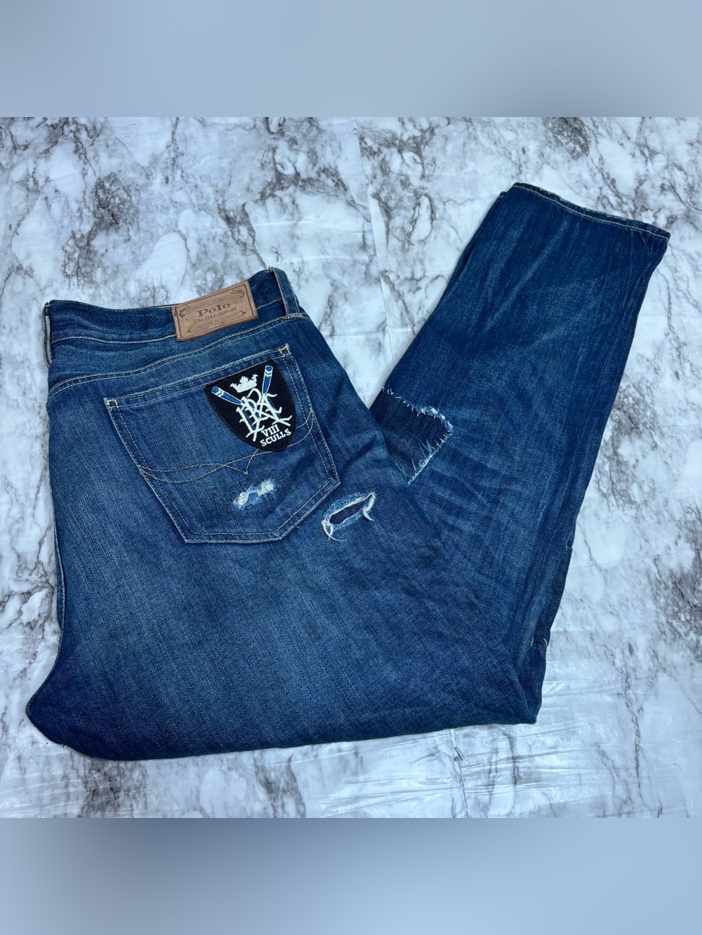 POLO RALPH LAUREN Astor Slim Boyfriend Patchwork Denim Jeans Size 31 blue cotton - Picture 2 of 9